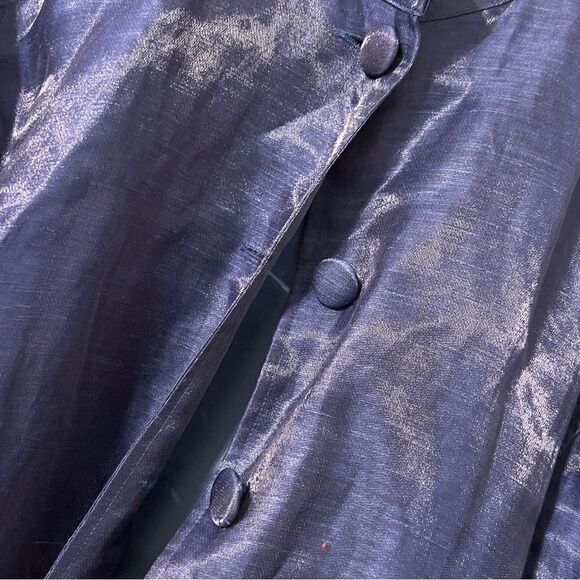 Chico’s Size 2 Metallic Linen Blend Long Bell Sleeve Jacket Blazer Cobalt - Picture 3 of 12